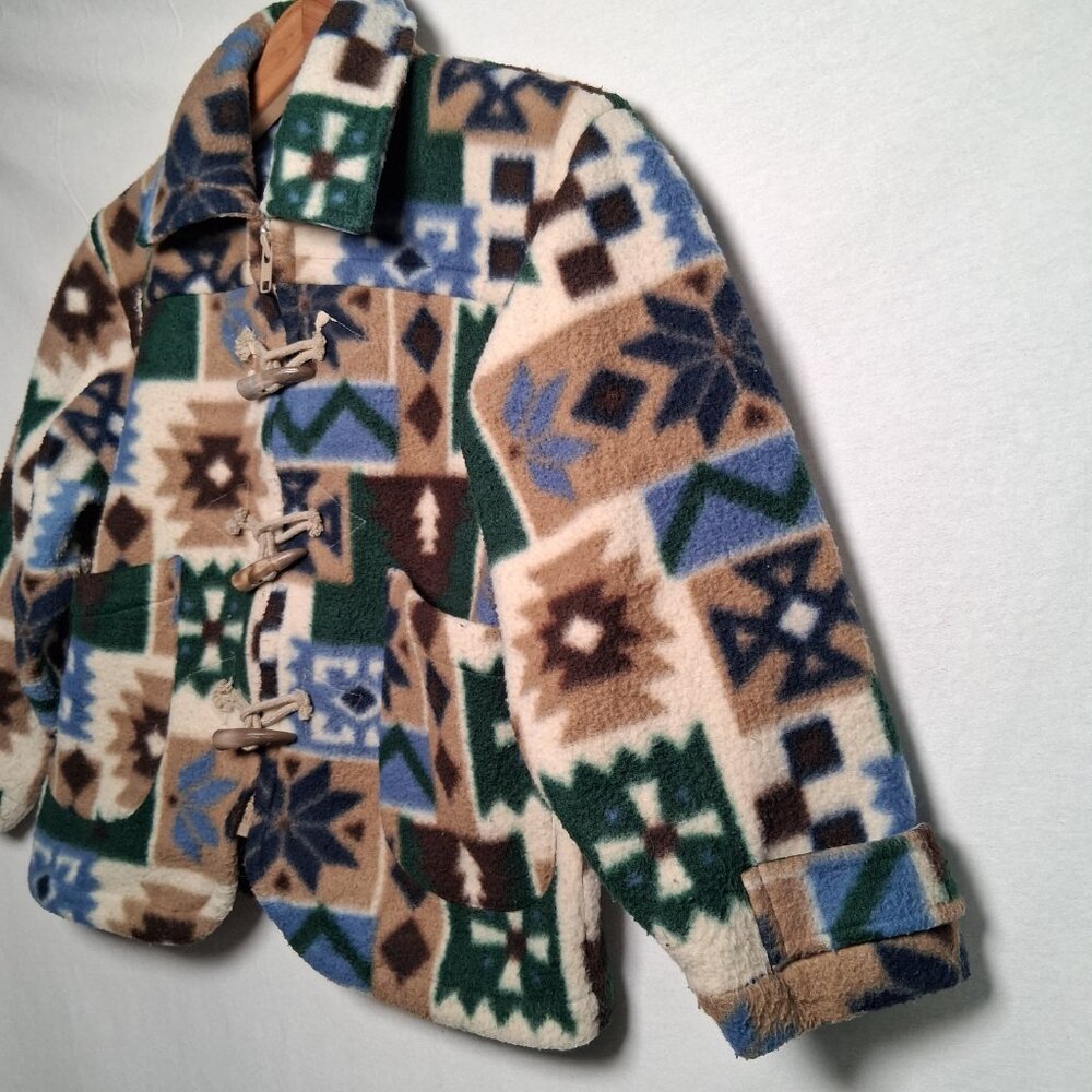 Vintage 1990s Cherokee Fleece Jacket Youth 6 Quilt Pattern Snowflake Gorpcore - Picture 7 of 15